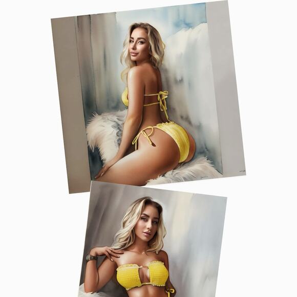 Yellow Lettuce Trim Strapless Bandeau String Bikini Size SMALL - Picture 1 of 6